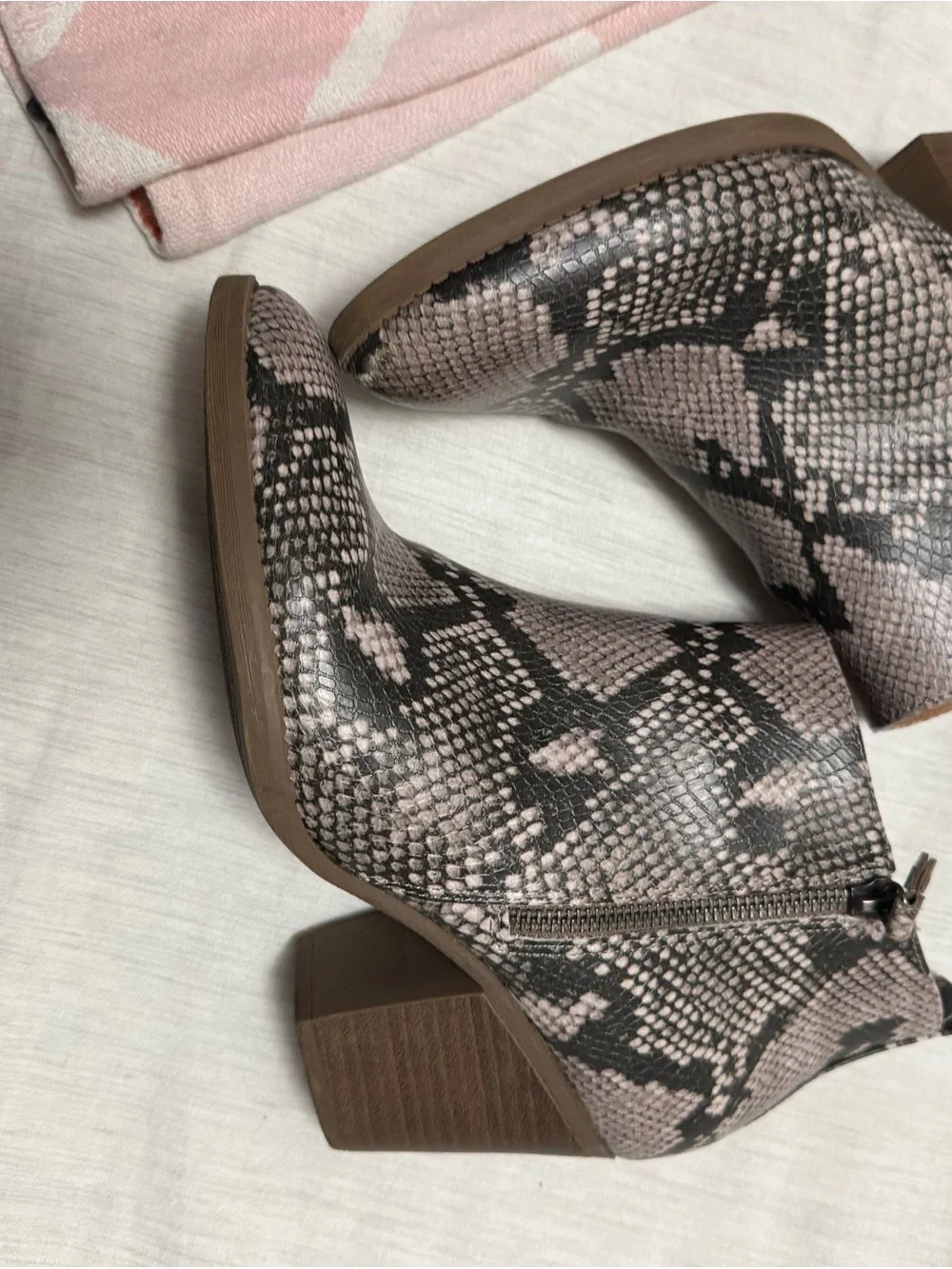 Universal Thread Snake-Print Ankle Boots in Taupe and Black